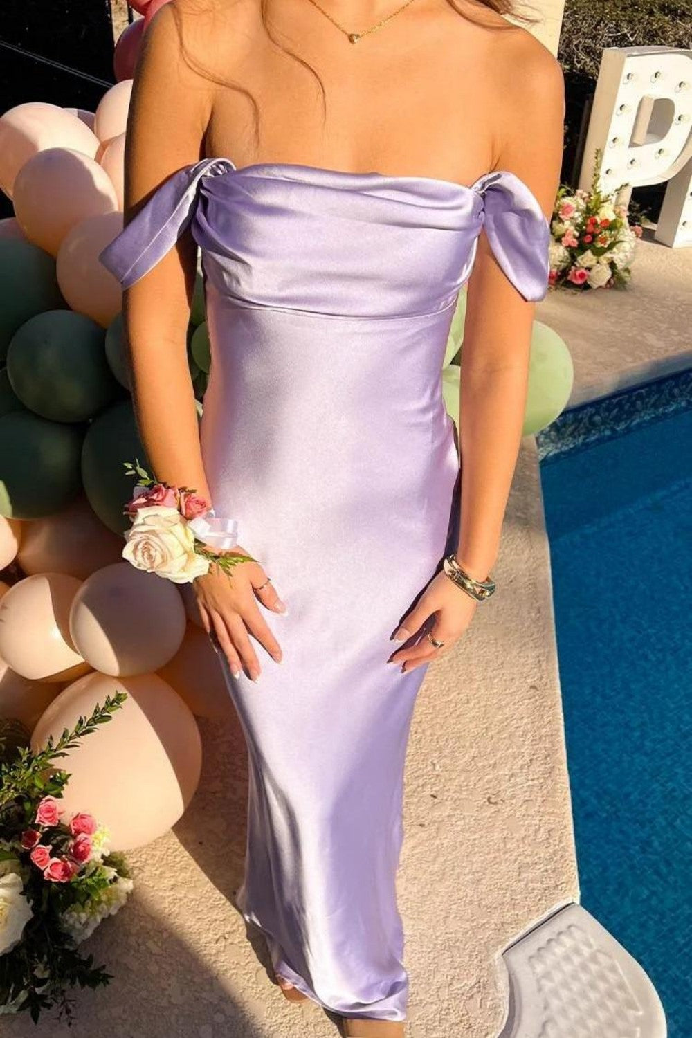Chic Sheath Off the Shoulder Lilac Long Prom Dress with Ruched