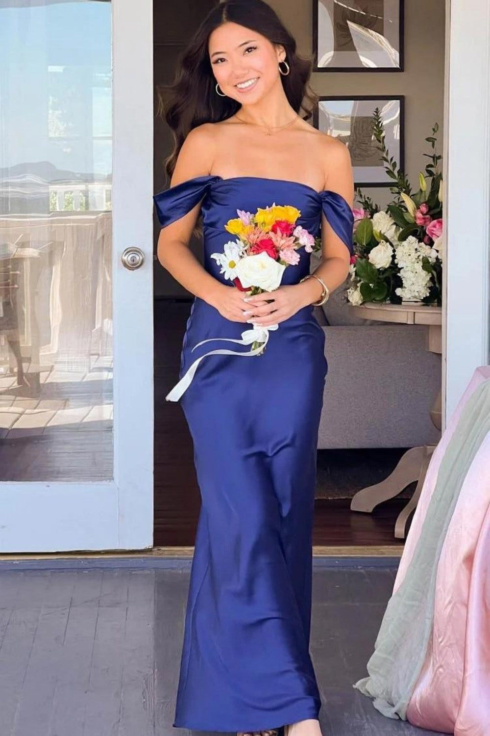 Chic Sheath Off the Shoulder Lilac Long Prom Dress with Ruched