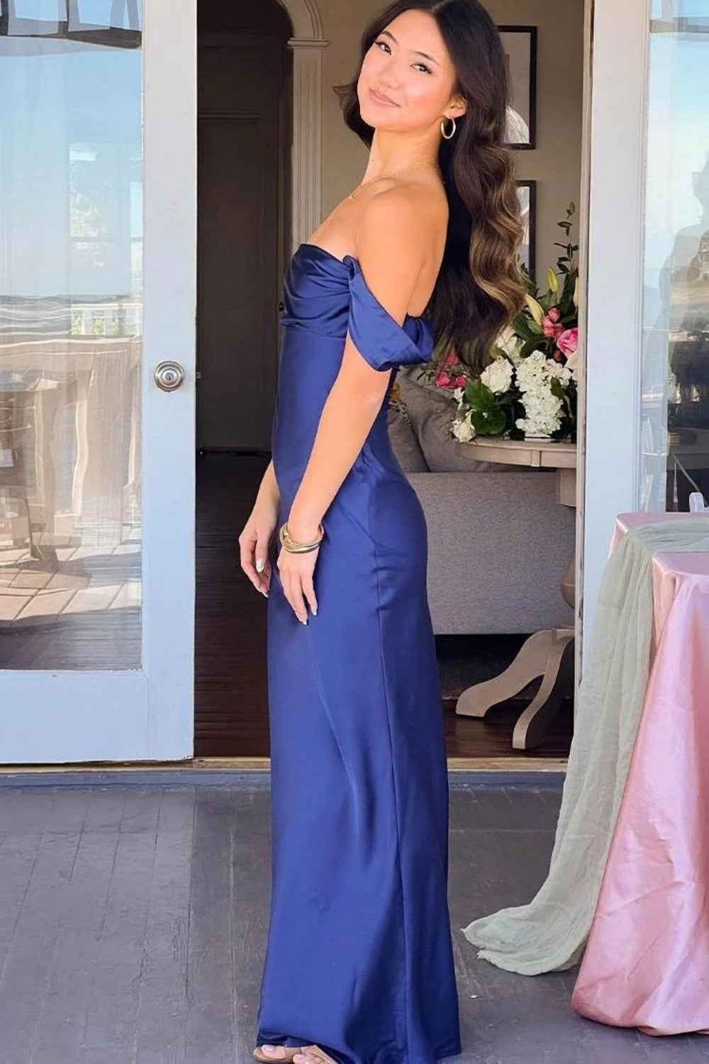 Chic Sheath Off the Shoulder Lilac Long Prom Dress with Ruched
