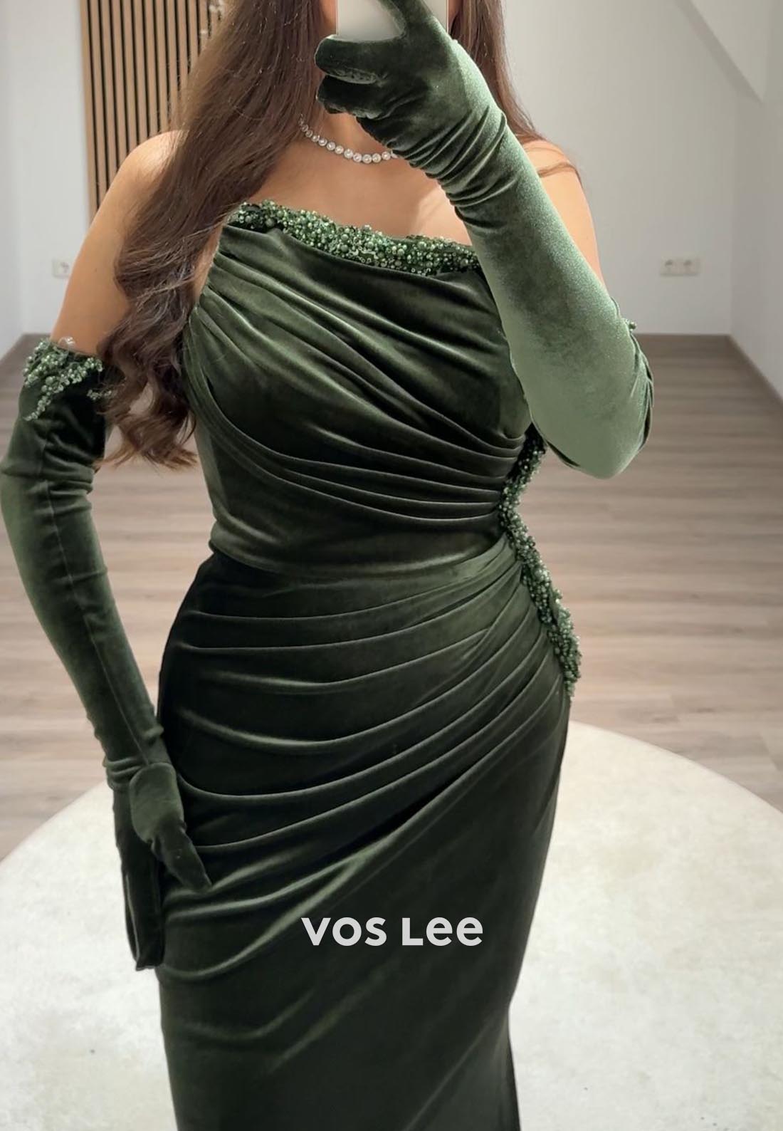 Column Off the Shoulder Pleated Floor-Length Beading Formal Evening Dresses