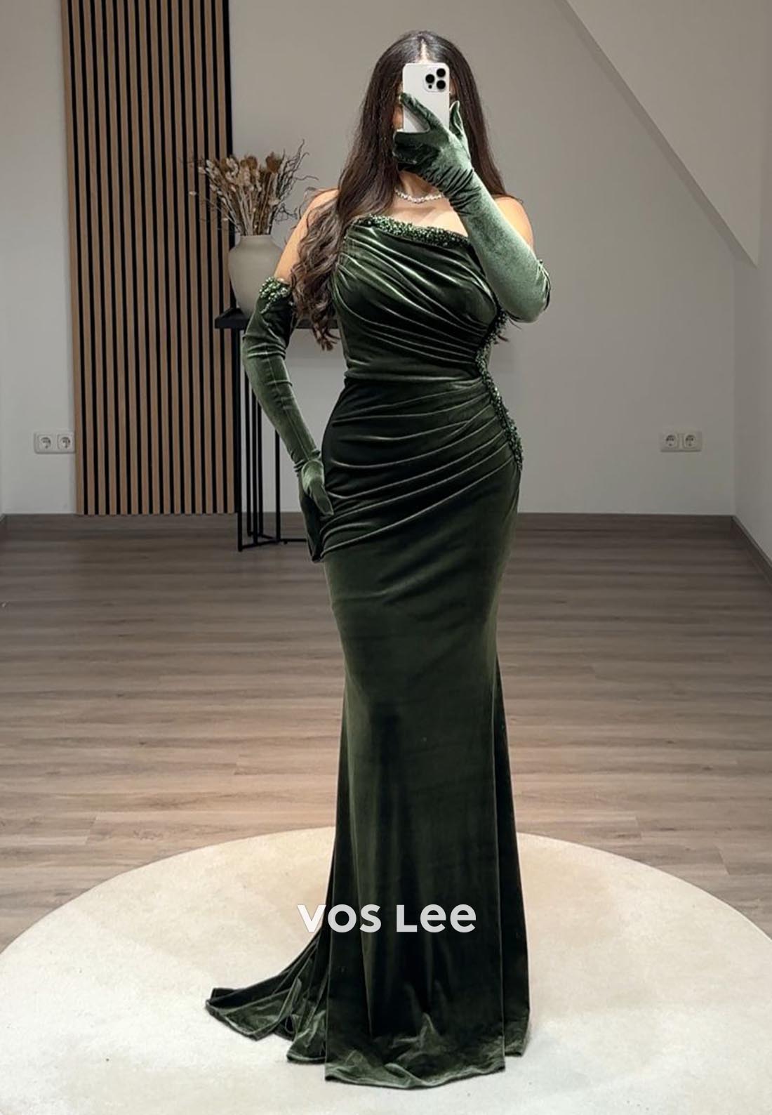 Column Off the Shoulder Pleated Floor-Length Beading Formal Evening Dresses