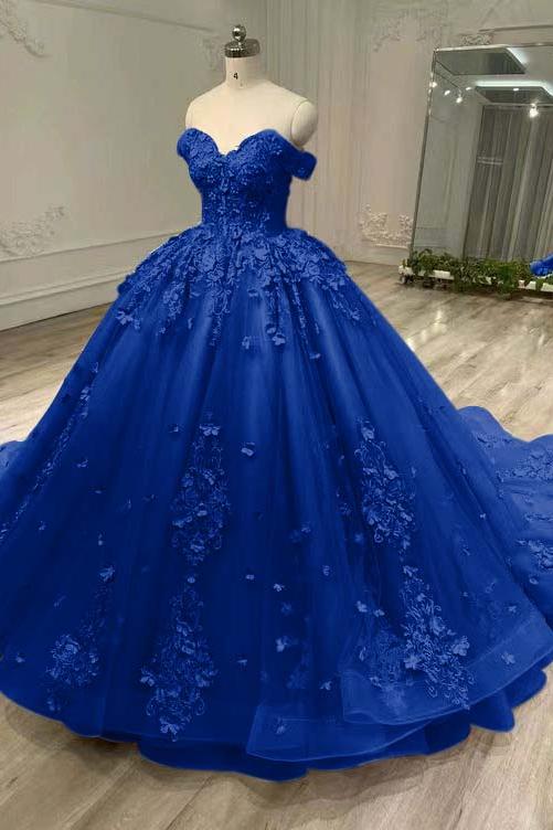 Tulle Sleeveless Off the Shoulder Long Evening Formal Dress With Appliques