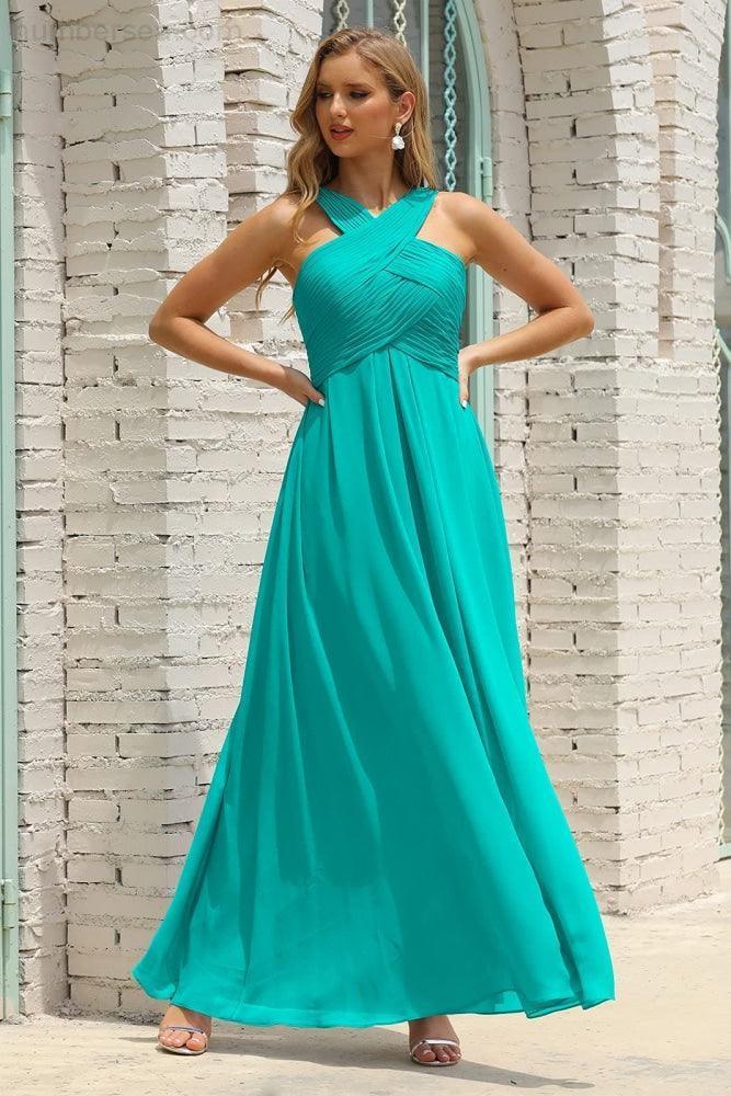 ZapDress Women Halter Chiffon Bridesmaid Dress A-line Long Formal Prom Gown (ZD17050)