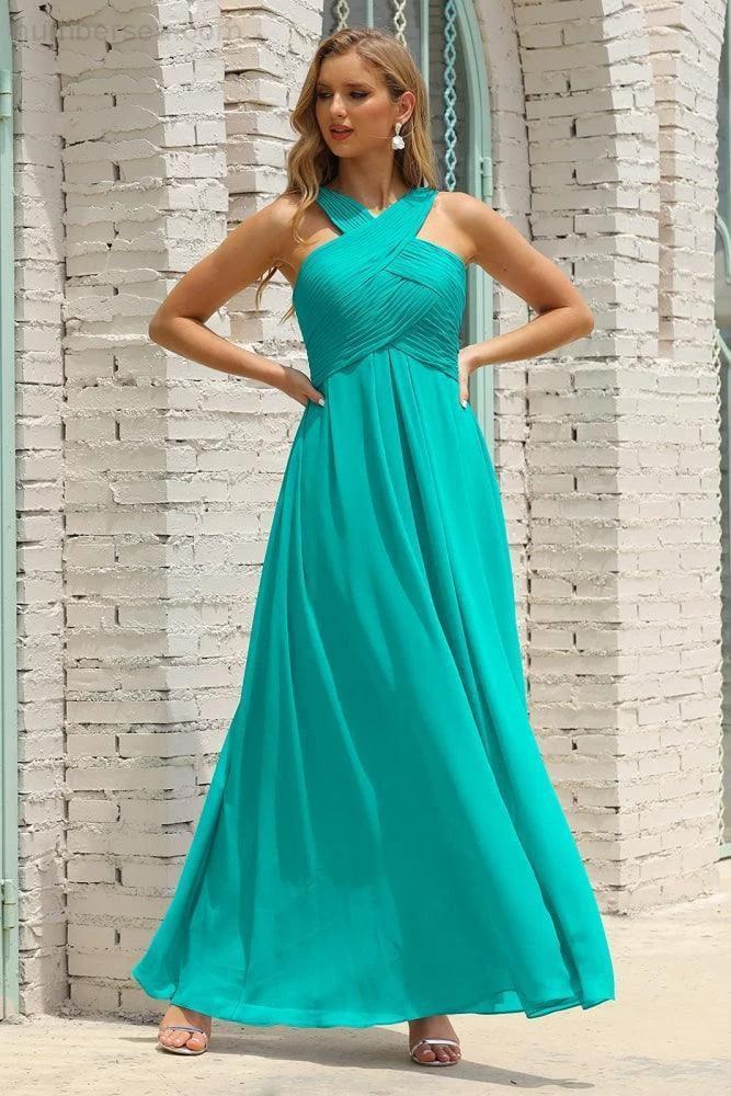 ZapDress Women Halter Chiffon Bridesmaid Dress A-line Long Formal Prom Gown (ZD17050)
