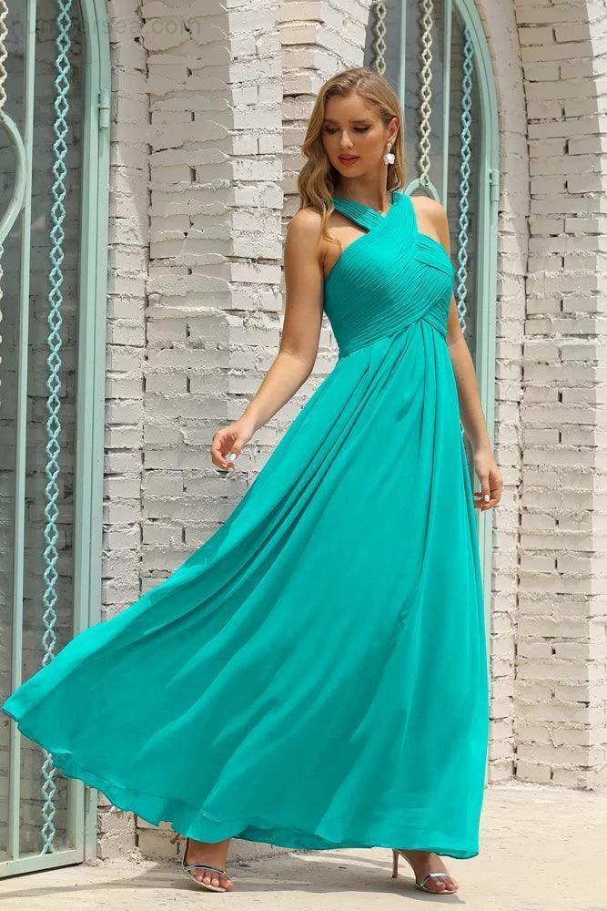 ZapDress Women Halter Chiffon Bridesmaid Dress A-line Long Formal Prom Gown (ZD17050)