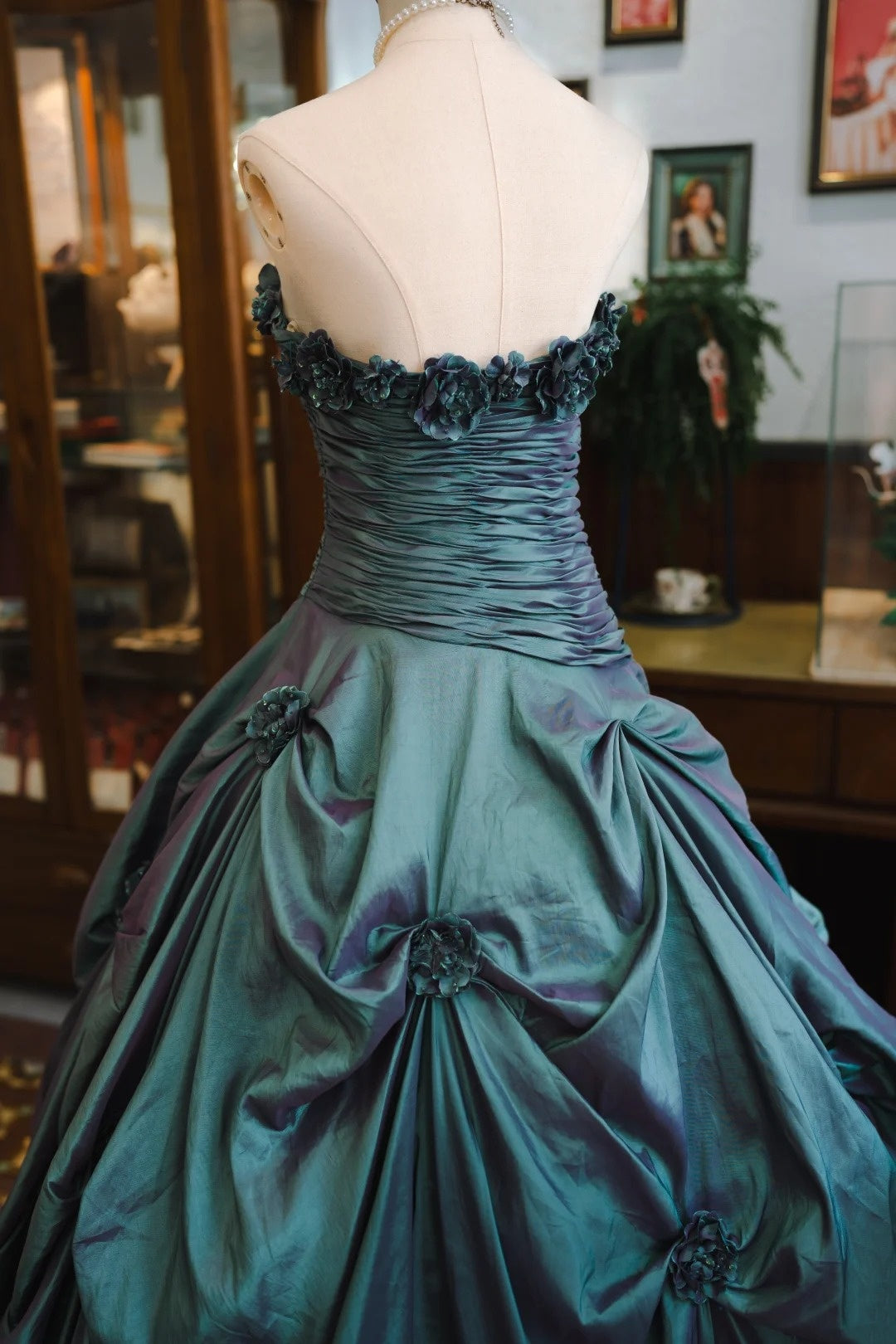 Turquoise A-Line Taffeta Prom Dress With 3d Flowers Sweet 16 Birthday Gown