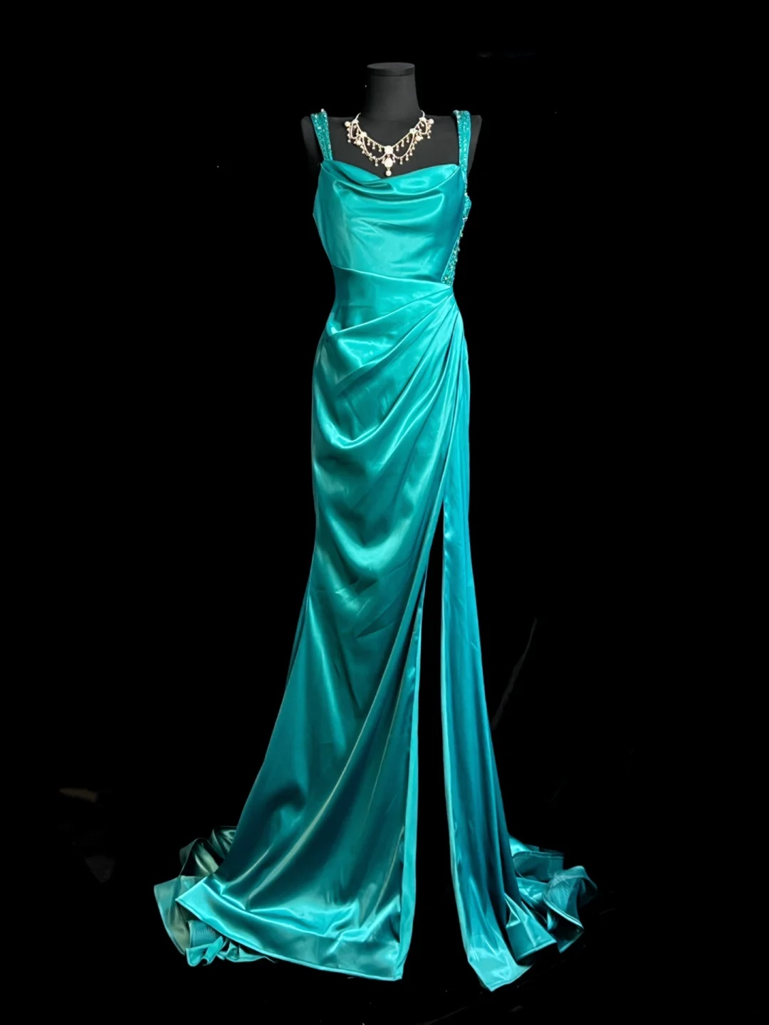 Mermaid Satin Prom Dress Open Back Evening Dress With Slit
