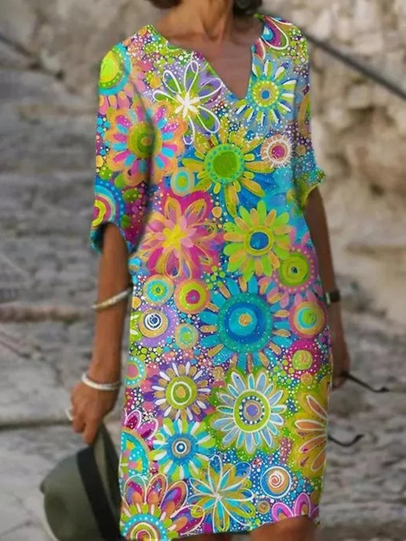 Leila Chic Floral Print V Neck Dress Evening Wear Edit