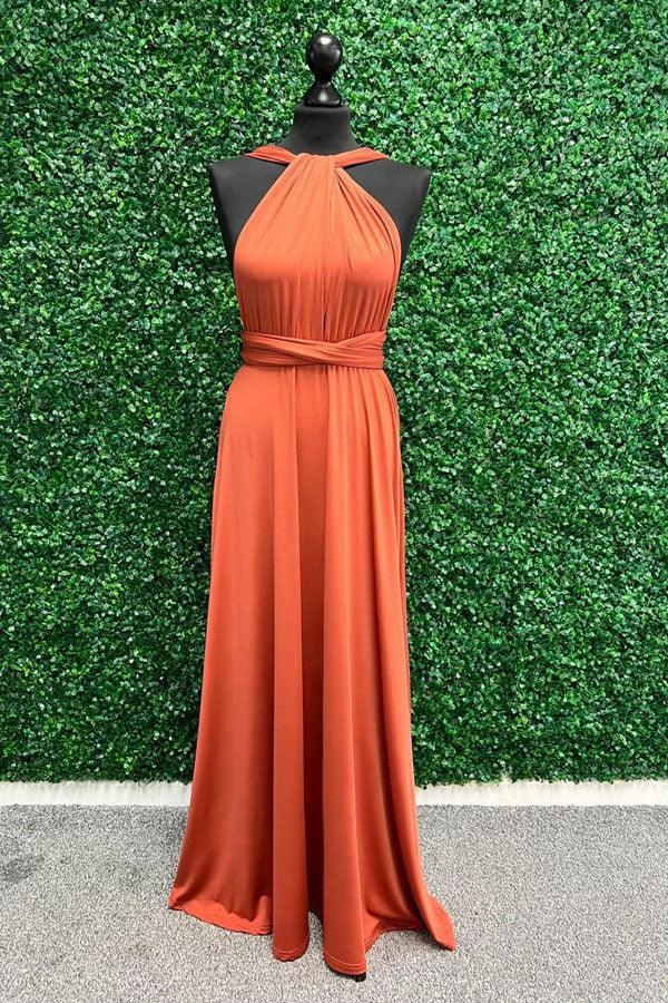 Twist Wrap Orange Bridesmaid Dress Long Bridesmaid Dress (ZD12845)