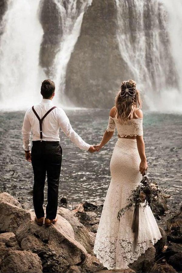 Two Pieces Lace Wedding Dresses Mermaid/Trumpet Bridal Gowns (ZD16239) - VelvetHem