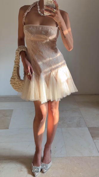 Sweet Tulle Lace Halter Short Homecoming Party Dress - View 3 | FashionDia