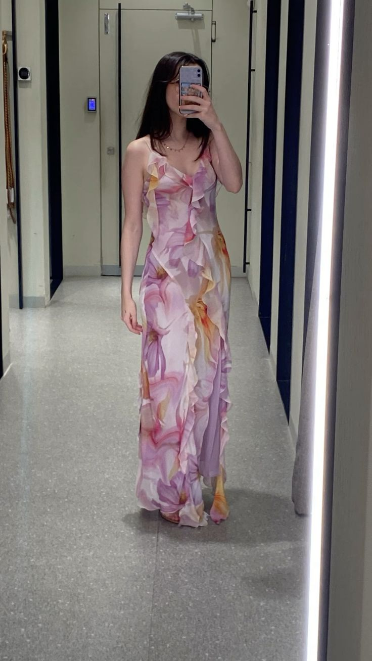Elegant Chiffon Print Floral Ruffles Evening Dress Formal Party Prom Dress