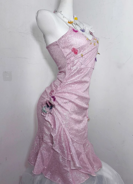Cute Pink Satin Butterfly Ruffles Short Birthday Dress Graduation Homecoming Dress - View 3 | FashionDia