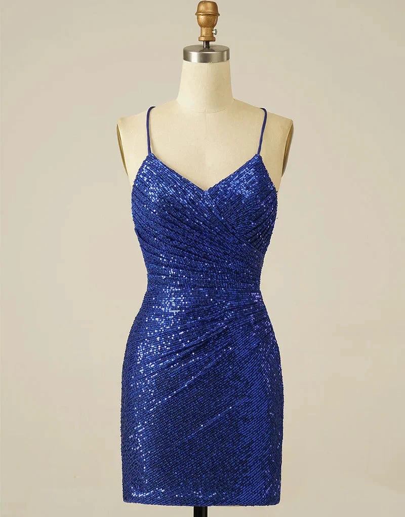 Royal Blue Sheath Sequin Lace Up Homecoming Dress Y2844 by simplepromdress