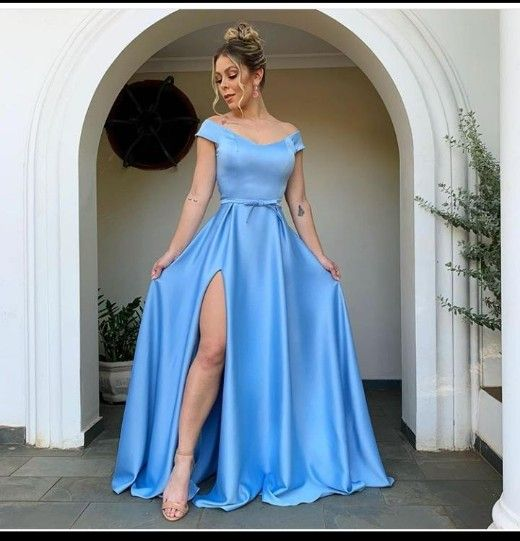 Classic Off-the-Shoulder Blue Prom Dress,Blue Evening Dress - FashionDia