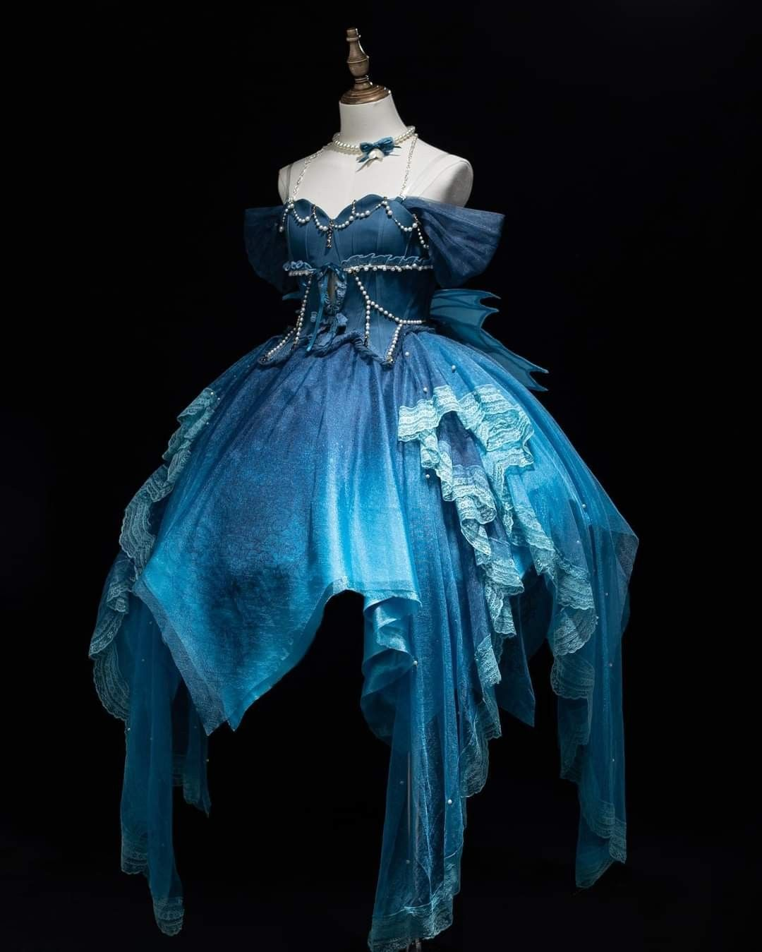 Unique Ombre Blue Sweetheart Neck Tulle Lace A Line Short Party Dress Off The Shoulder Birthday Outfits