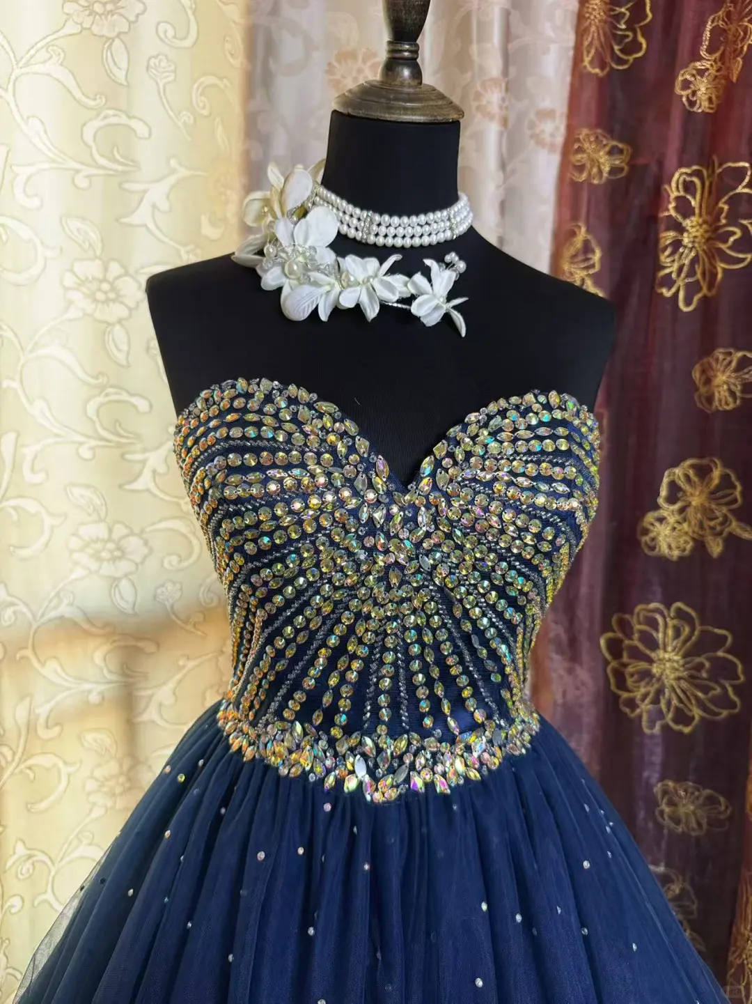 Sparkly Sweetheart Neck Blue Tulle Beaded A-Line Short Prom Dress Formal Homecoming Dress - View 8 | FashionDia