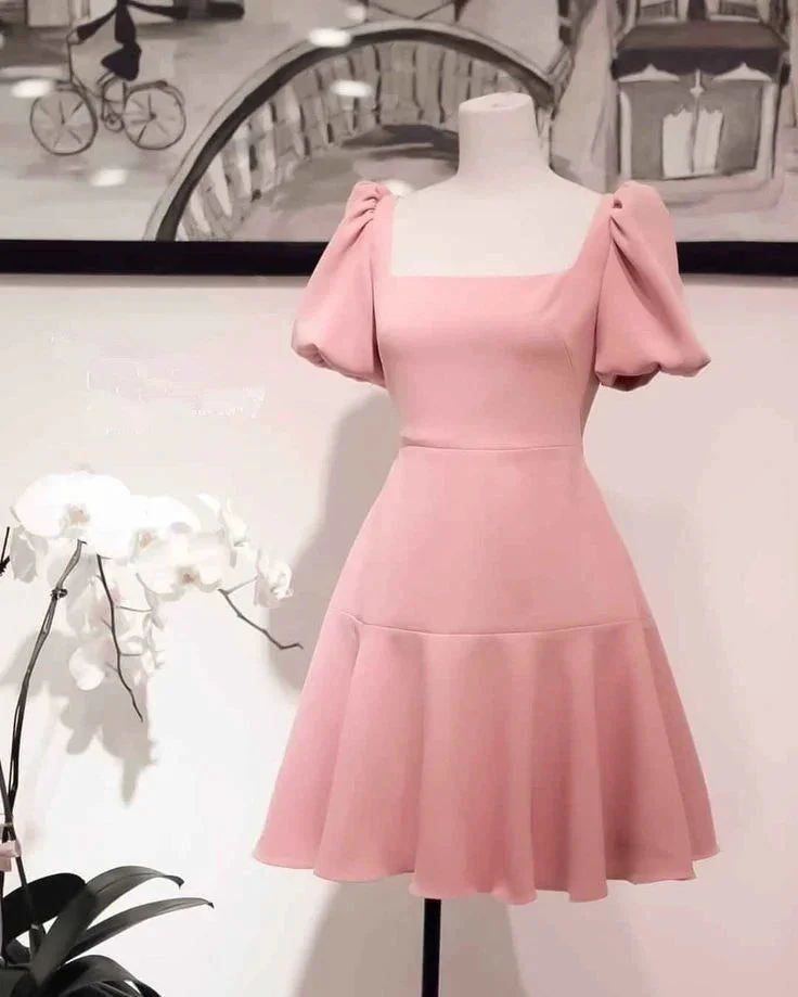 Retro Pink Square Neckline A-line Homecoming Dress Y2887 by simplepromdress