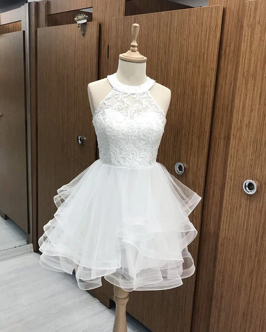 Short Organza Ruffles Homecoming Dresses Lace Halter - FashionDia
