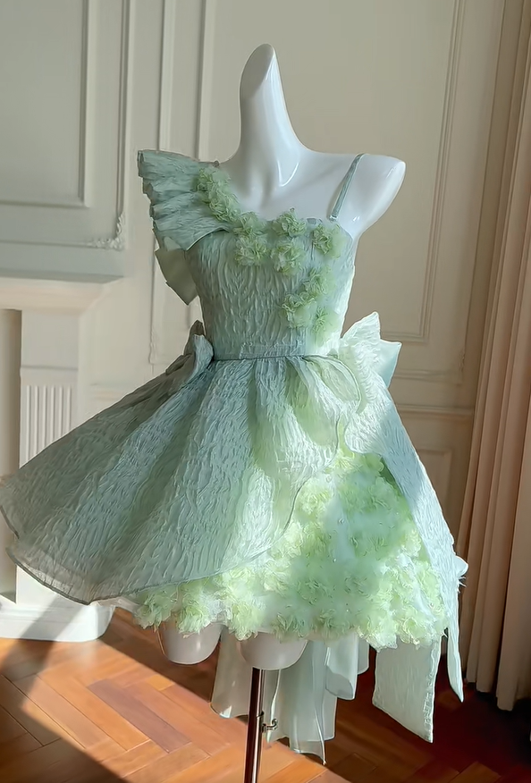 Pretty Off-the-Shoulder Appliques Green A-Line Homecoming Dress Birthday Outfits - View 3 | FashionDia