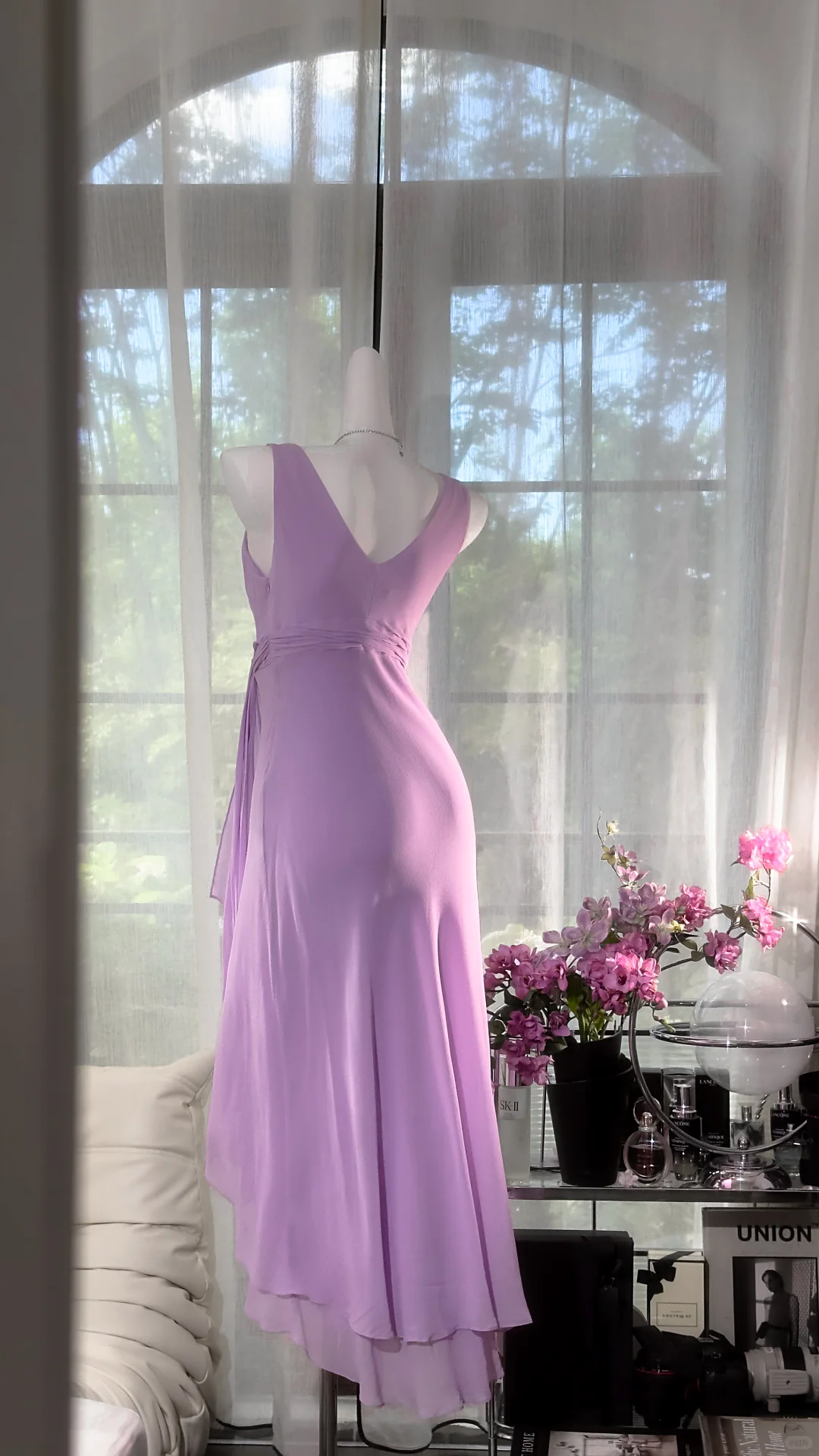 Classy V Neck Lilac Chiffon Long Prom Dress Party Dress