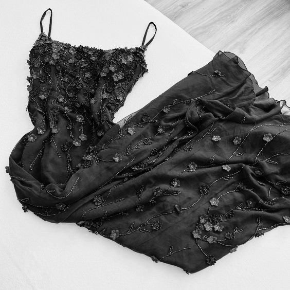 Sexy Mermaid Spaghetti Straps Satin Navy Blue Floral Long Evening & Prom Dress - View 4 | FashionDia