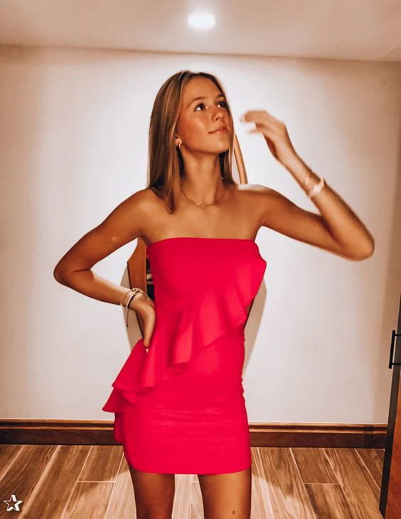 Hot Pink Strapless Tight Homecoming Dress - View 2 | FashionDia