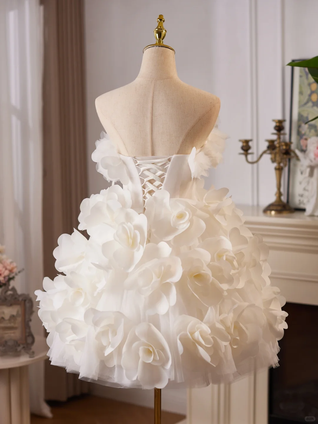 Gorgeous White Strapless Tulle 3D Flowers A-Line 18th Birthday Outfits Short Homecoming Dress - View 3 | FashionDia