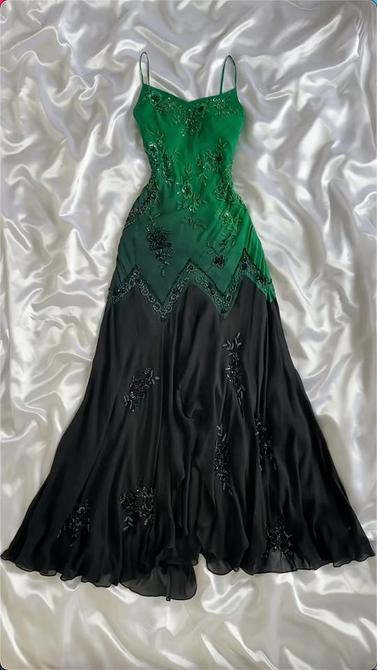 Unique Spaghetti Straps Green Ombre Chiffon Evening Dress Prom Dress With Beading