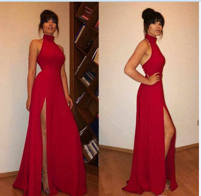 High Neck Black Long Prom Dress Sexy High Split C151