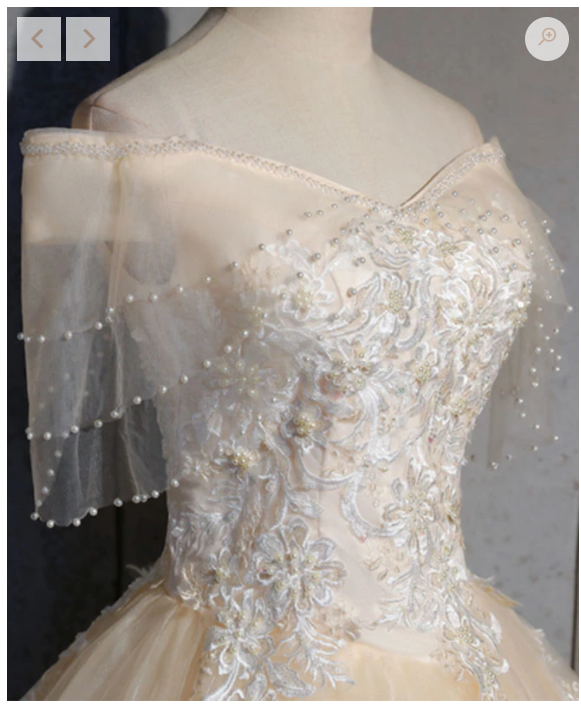 Champagne tulle lace long prom dress, champagne tulle evening dress - View 2 | FashionDia