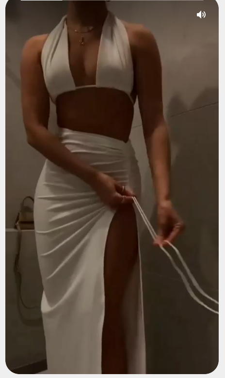 White Sexy Prom Dress With Drawstring Design Chic Party Dress Halther Neck White Party Dress - FashionDia