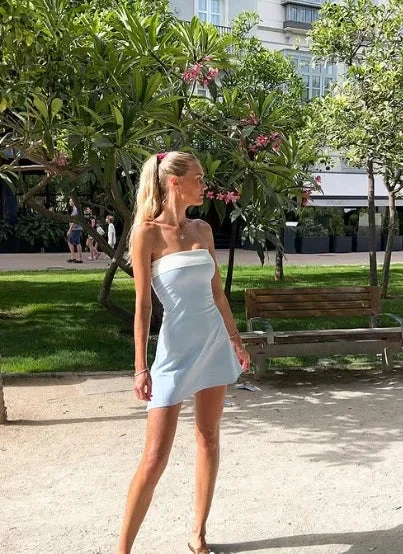 Summer Sleeveless Strapless Mini Tube Dresses For Women Outfit Casual Patchwork Bodycon Beach Holiday Party Dress Homecoming Dress (ZD11353)