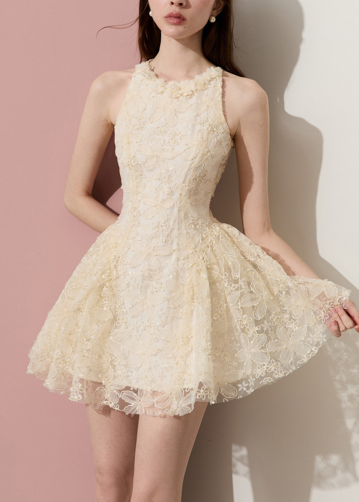 Unique Apricot Cold Shoulder Lace Tea Dress Sleeveless