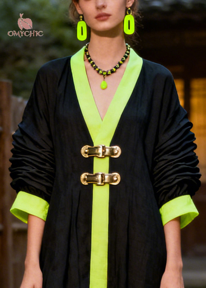 Unique Black Oversized Patchwork Cotton Maxi Dress Summer