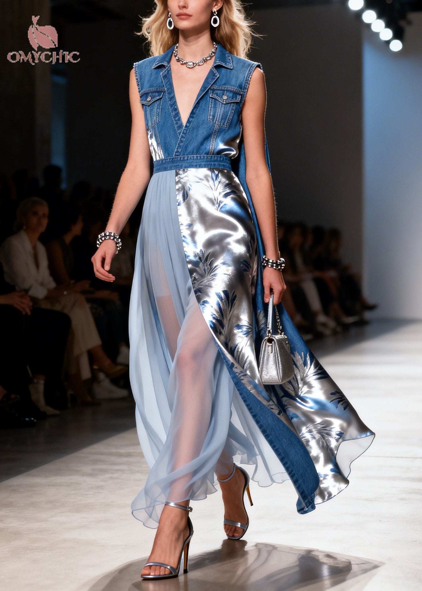 Unique Blue Asymmetrical Patchwork Denim Tunic Dress Summer