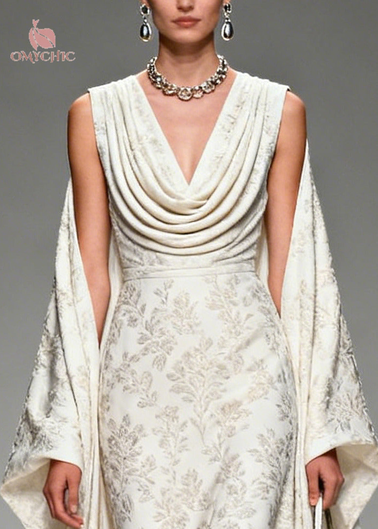 Unique White Jacquard Flower Patchwork Silk Vacation Dresses Summer