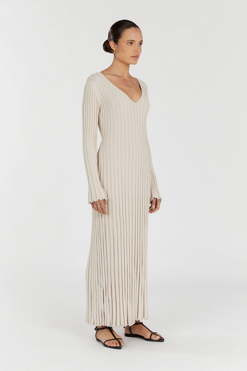 Rita Premium Midi Dress with V Neck and Knitted Sleeves Chic Silhouette Collection