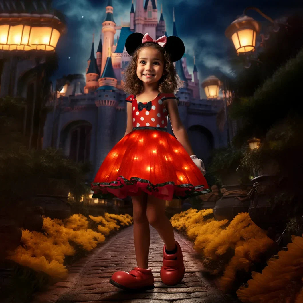 Mickey Minnie Princess LED Light Up Christmas New Year Carnival Polka Dot Santa Party Baby Girl Dress - VelvetHem