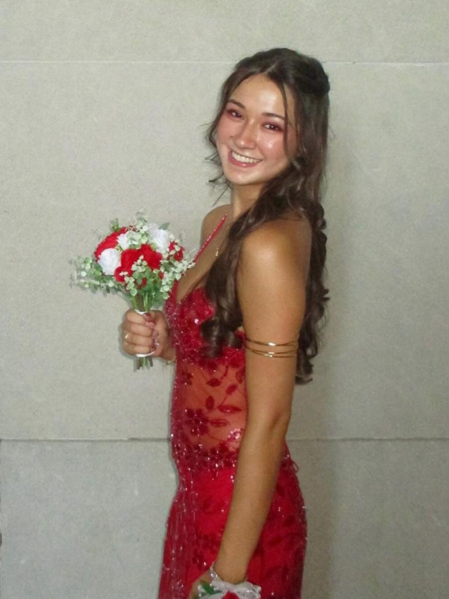 V-Neck Beaded Tiered Long Prom Dress - View 3 | FashionDia