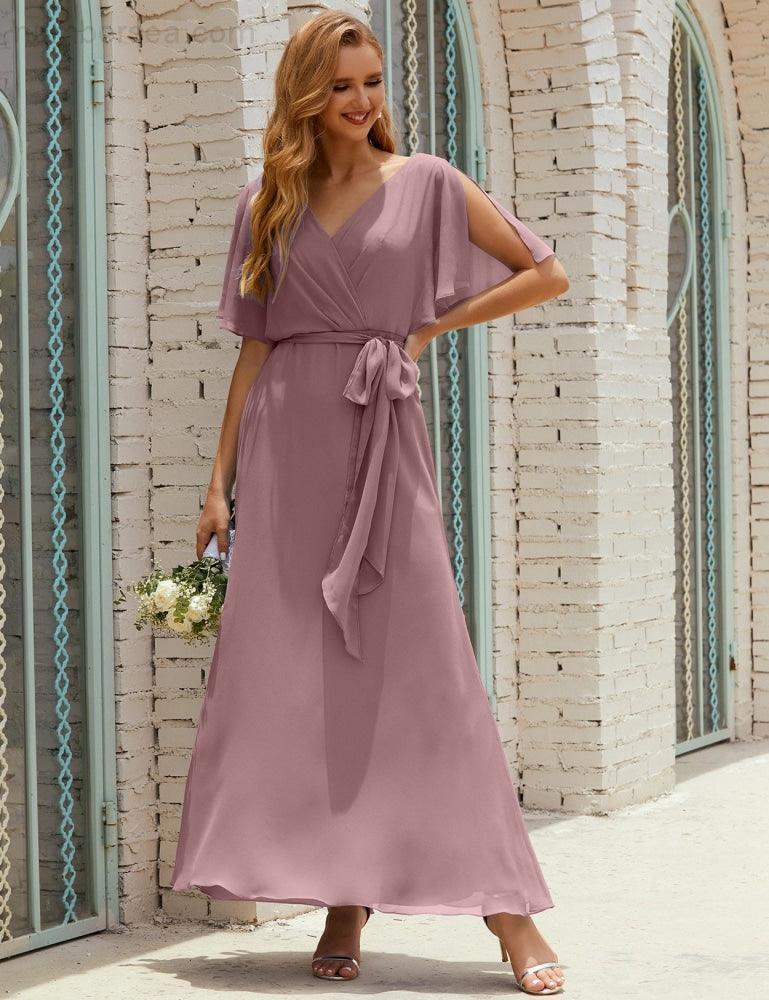 ZapDress V-Neck Bridesmaid Dress Long Formal Dresses with Belt for 28022 (ZD17051)