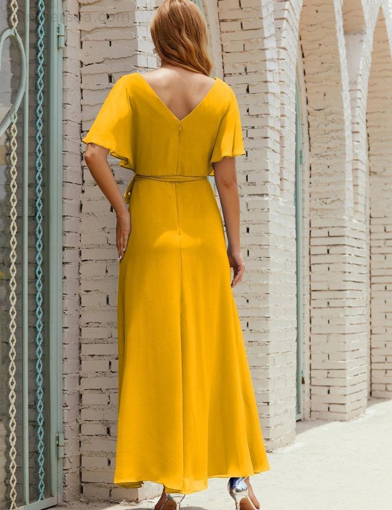 ZapDress V-Neck Bridesmaid Dress Long Formal Dresses with Belt for 28022 (ZD17051)