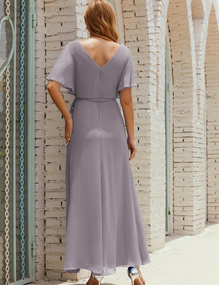 ZapDress V-Neck Bridesmaid Dress Long Formal Dresses with Belt for 28022 (ZD17051)