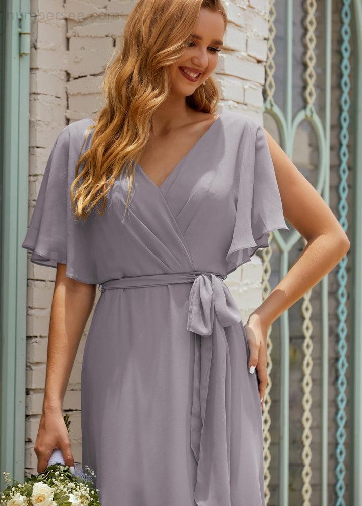ZapDress V-Neck Bridesmaid Dress Long Formal Dresses with Belt for 28022 (ZD17051)