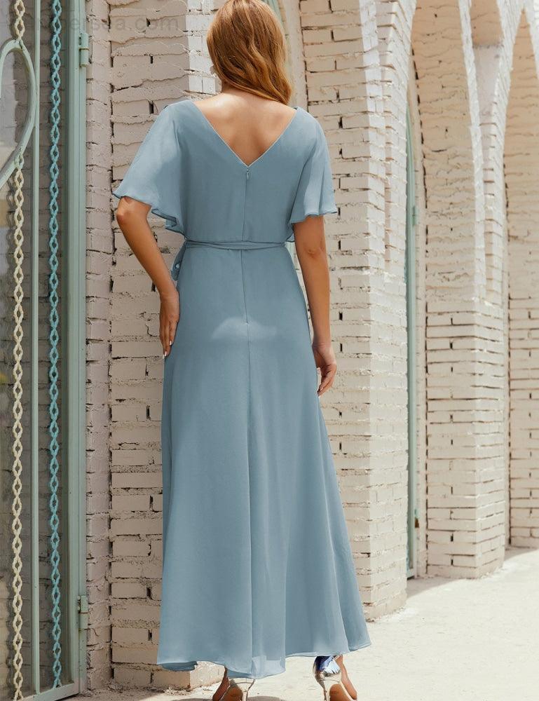 ZapDress V-Neck Bridesmaid Dress Long Formal Dresses with Belt for 28022 (ZD17051)