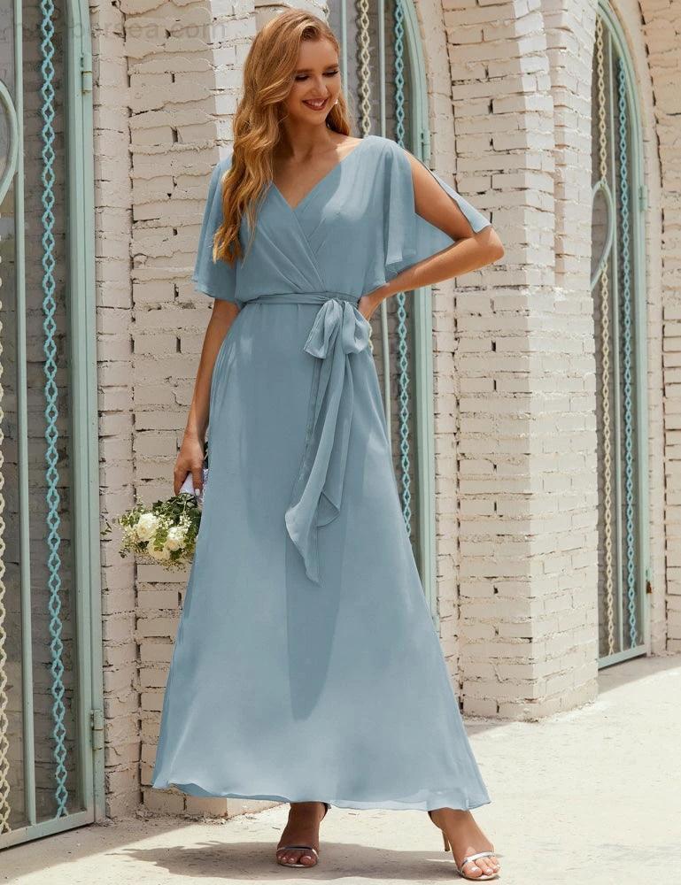 ZapDress V-Neck Bridesmaid Dress Long Formal Dresses with Belt for 28022 (ZD17051)