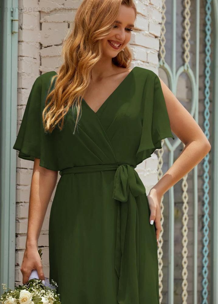 ZapDress V-Neck Bridesmaid Dress Long Formal Dresses with Belt for 28022 (ZD17051)