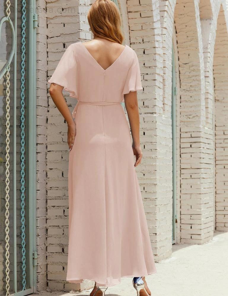 ZapDress V-Neck Bridesmaid Dress Long Formal Dresses with Belt for 28022 (ZD17051)
