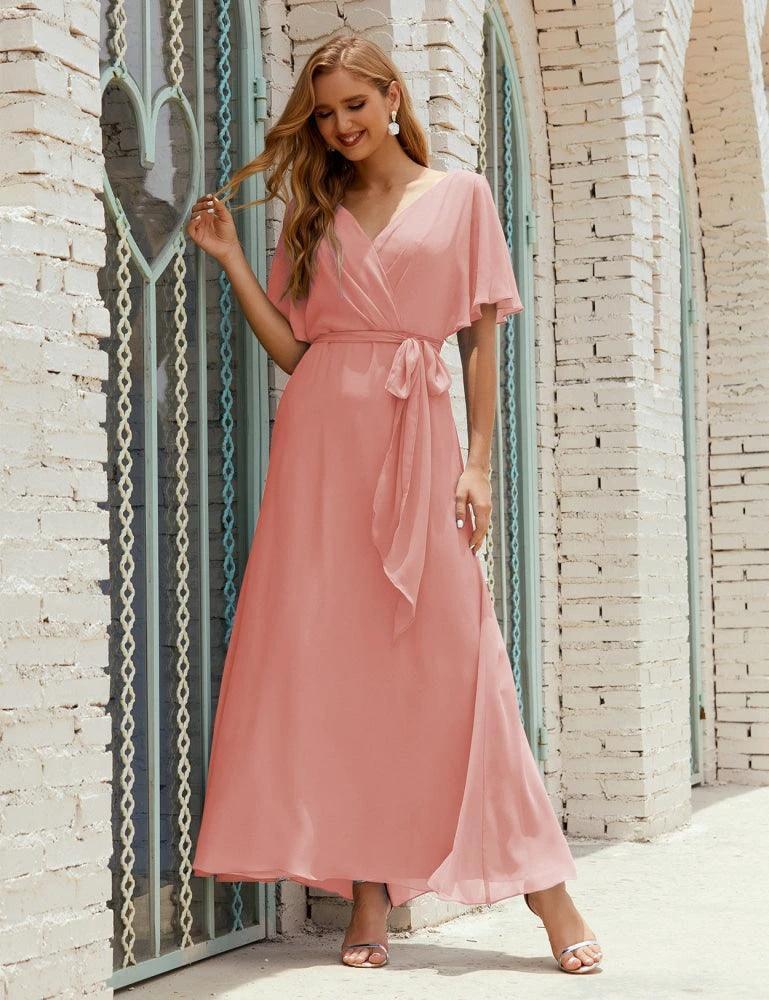Numbersea V-Neck Bridesmaid Dress Long Formal Dresses with Belt for 28022 by numbersea