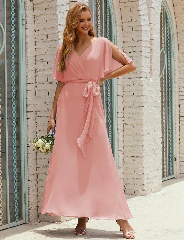 ZapDress V-Neck Bridesmaid Dress Long Formal Dresses with Belt for 28022 (ZD17051)